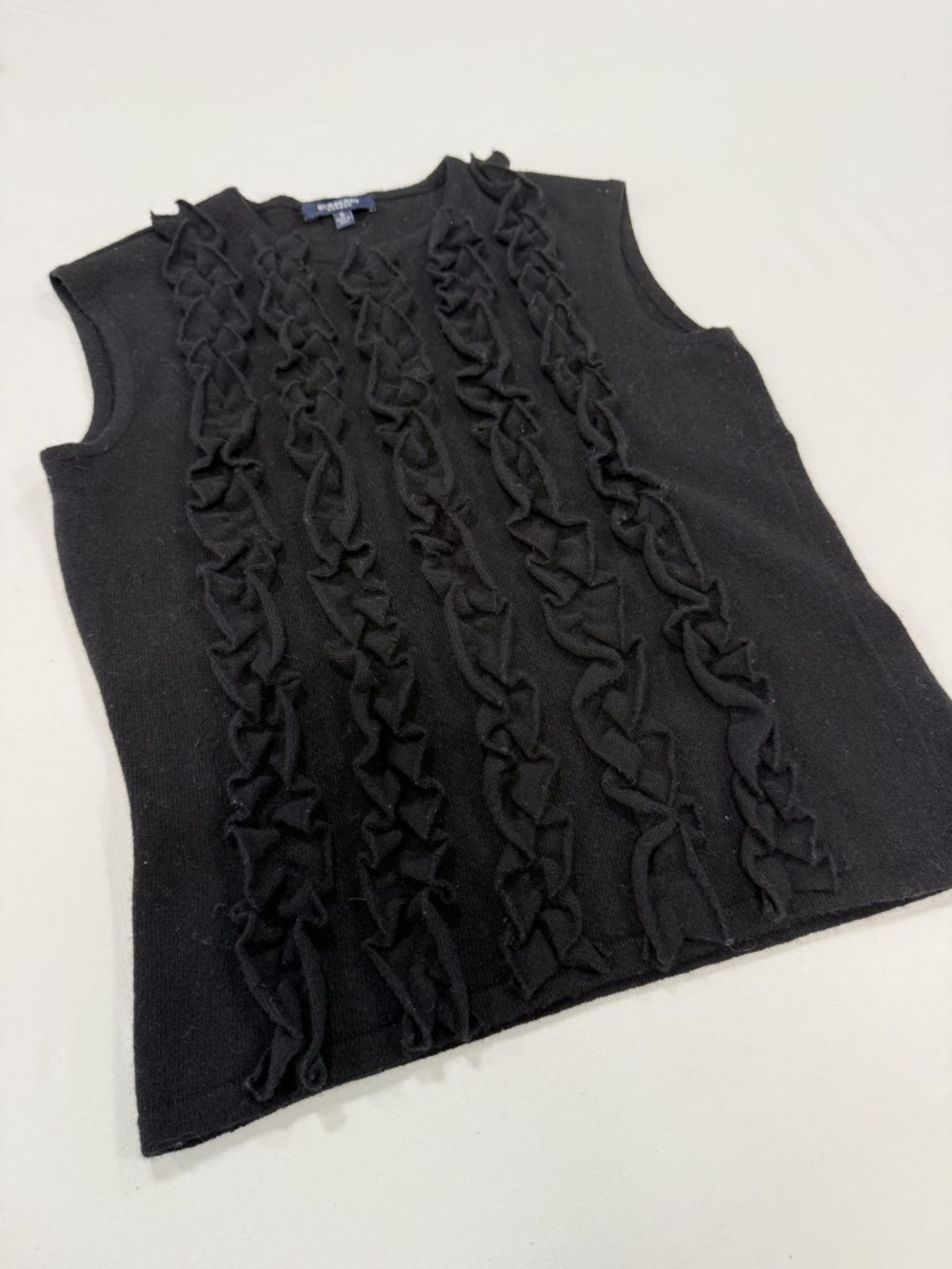 Burberry London Black Lambswool Sleeveless Ruffle Front Knit Top Size S Italy